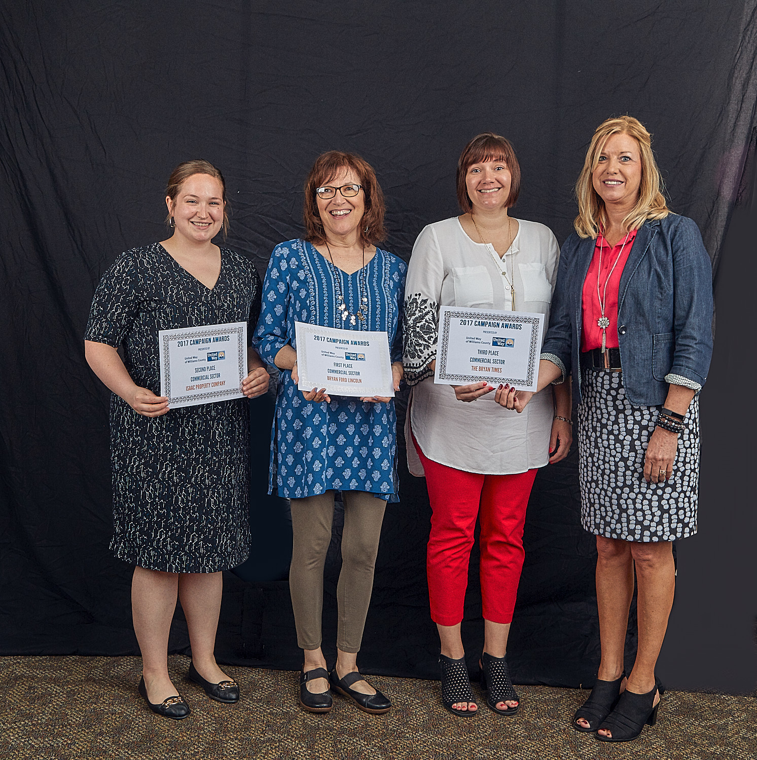 COMMERCIAL SECTOR 2nd Place: Megan Puehler, UW Board Member accepting on behalf of Isaac Property Company 1st Place: Tammy Wood for Bryan Ford Lincoln 3rd Place: Kim Imm & Sally Heaston for The Bryan Times