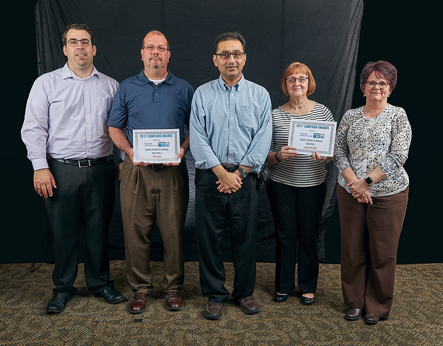 LARGEST PERCENT OF INCREASE Industrial II: Micah Frankenfield, Pat Crow, & Mahran Ayrton for ITW Tomco Industrial I: Deb Gordon & Cindy Parsons for Allied Moulded