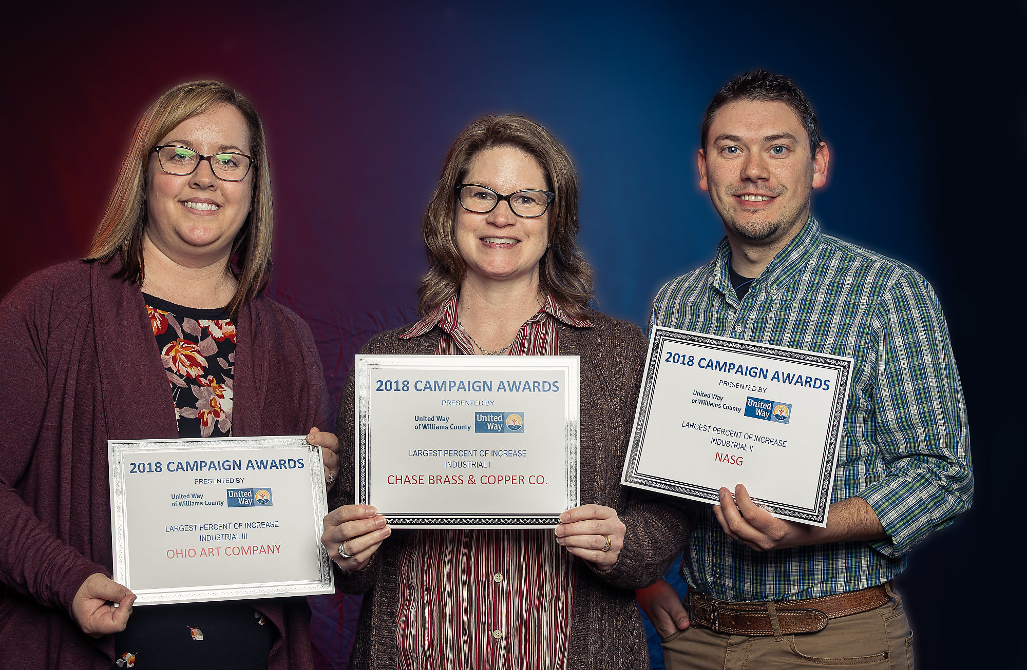 LARGEST PERCENT OF INCREASE Industrial III - Michelle Gibbs for Ohio Art Industrial I - Heidi Taylor for Chase Brass & Copper Co. Industrial II - Johnny Schwartz for NASG