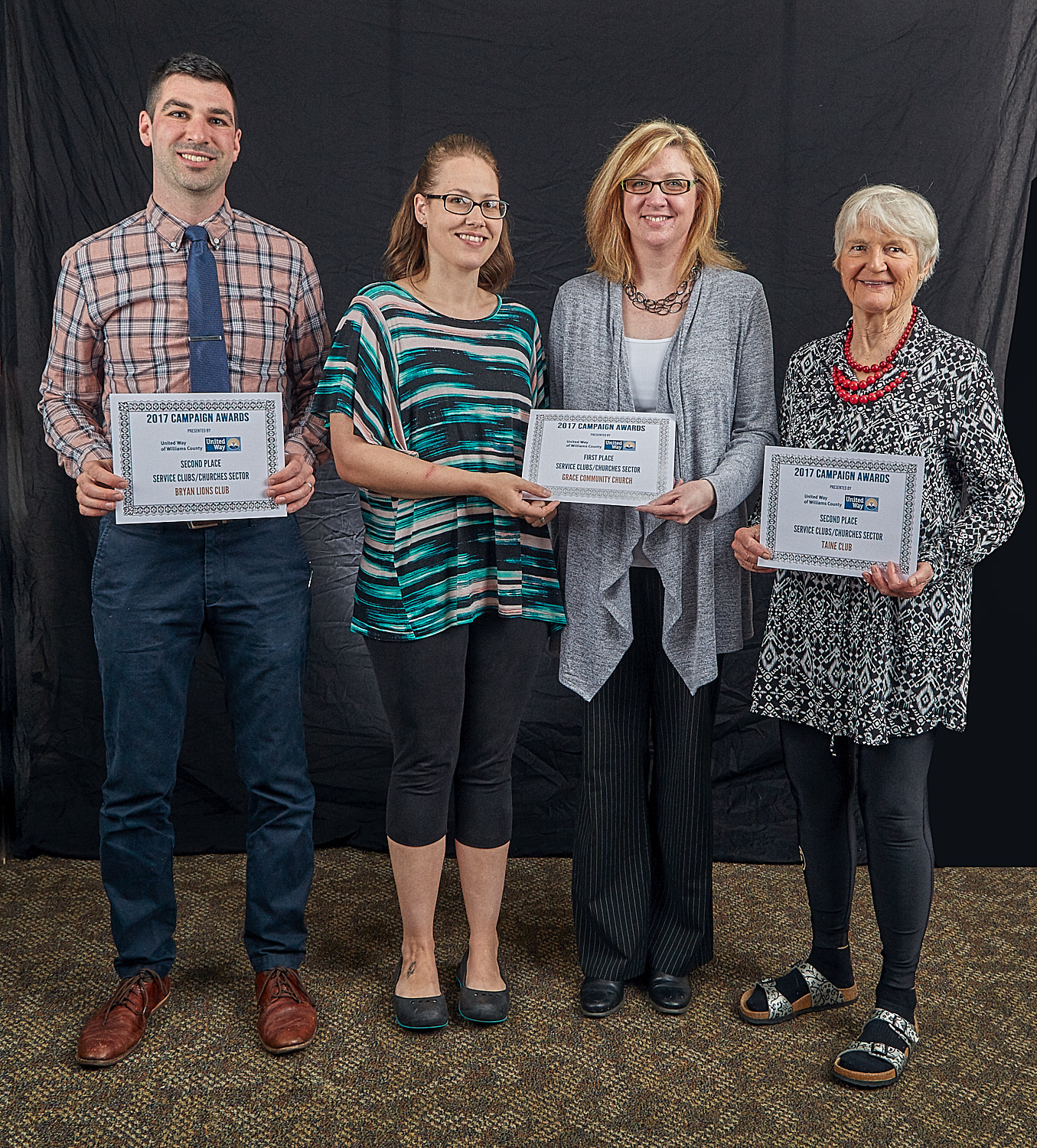 SERVICE CLUBS/CHURCHES SECTOR 2nd Place: Caleb Turnbull, UW Board Member accepting on behalf of Bryan Lions Club 1st Place: Lindsey Thompson & Shannon Cooley for Grace Community Church 2nd Place: Cynthia Wise for Taine Club